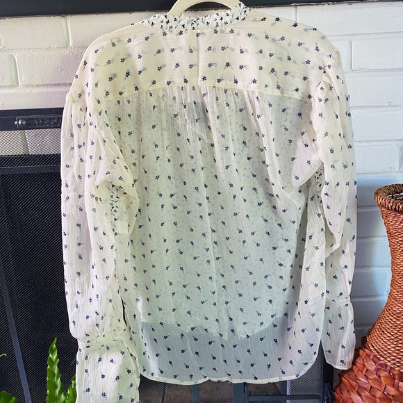 Lucky Brand Ivory and Blue Semi-Sheer Floral Button Up Blouse - Picture 2 of 3